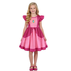 Super Mario Kinder Mädchen Kleid Prinzessin Peach Cosplay-Kostüm für Halloween Karneval oder Partys
