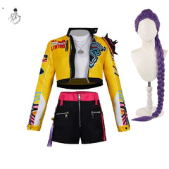 Kinder Mädchen Rumi Cosplay Kostüm Perücke Ohrringe Halloween Karneval Party Anzug