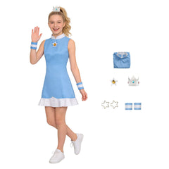 Super Mario Kinder Mädchen blau Kleid Rosalina Cosplay-Kostüm für Halloween, Karneval oder Partys