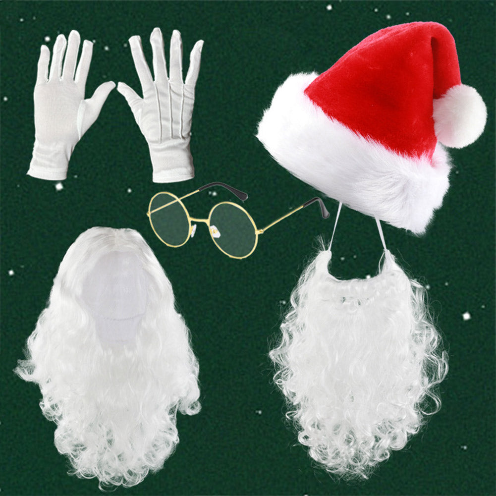 Weihnachtsmann Perücke Bart Mütze Handschuhe Halloween Karneval Kostüm Zubehör