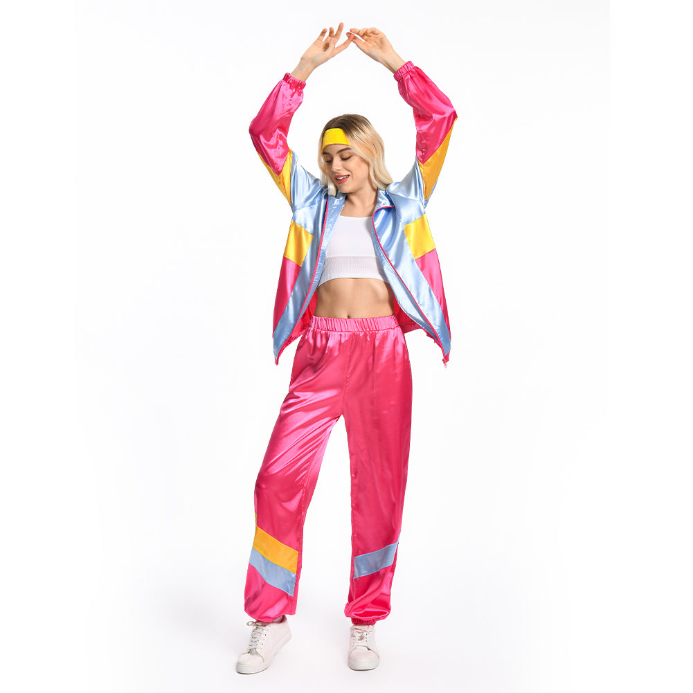 Damen 80s Cosplay Kostüm Sportbekleidung Jacke Hose Stirnband Outfits Halloween Karnevalskostüm Outfits 80er Jahre Kostüm