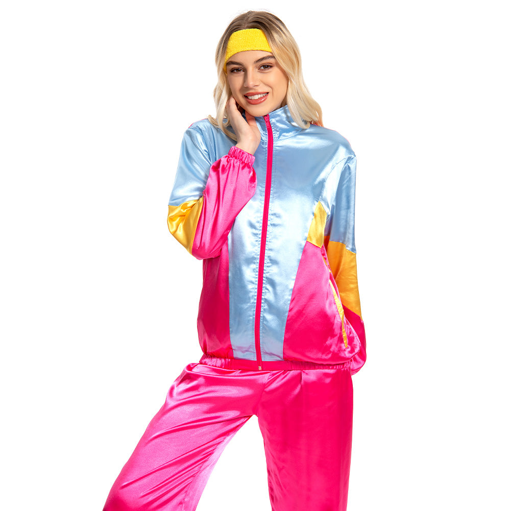 Damen 80s Cosplay Kostüm Sportbekleidung Jacke Hose Stirnband Outfits Halloween Karnevalskostüm Outfits 80er Jahre Kostüm