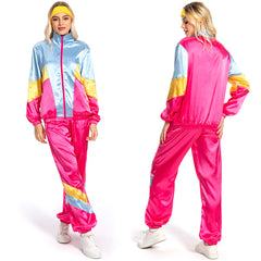 Damen 80s Cosplay Kostüm Sportbekleidung Jacke Hose Stirnband Outfits Halloween Karnevalskostüm Outfits 80er Jahre Kostüm