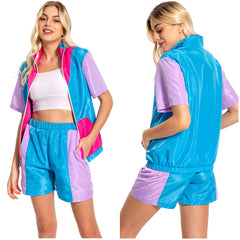 Damen 80er Jahre Retro Cosplay Kostüm Outfits Halloween Karneval Anzug Damen 2 Stück Outfits