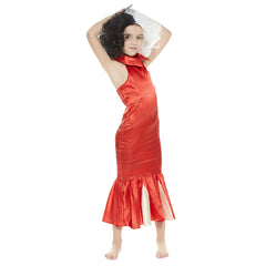 Mädchen Cruella Cosplay Kostüme Halloween Karneval Rot Kleid