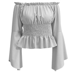 Damen Renaissance Bluse Kostüm Oberteile Smocked Shirt Halloween Karneval Anzug
