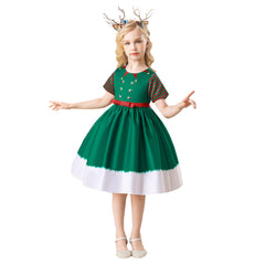 Mädchen Weihnachtskleid Kurzarm A-Linie Weihnachten Partykleid festliches Kleid