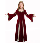 Kinder Retro Medieval Mädchen Kleid Rot Partykleid Kostüm Outfits Halloween Karneval Party Anzug
