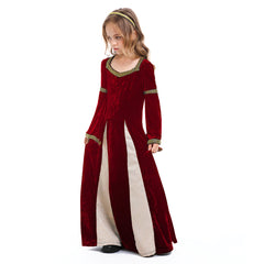 Kinder Retro Medieval Mädchen Kleid Rot Partykleid Kostüm Outfits Halloween Karneval Party Anzug
