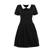 The Addams Family Mittwoch Damen Kleid Cosplay Kostüm Schwarz Halloween Karneval Kurzarm Kleid