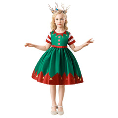 Mädchen Weihnachtskleid Kurzarm A-Linie Weihnachten Partykleid festliches Kleid