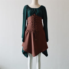 Damen Mittelalter Kleid Langarm Gothic Viktorianischen Königin Kostüm Renaissance Mittelalterkleid Schnür