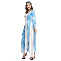 Damen Retro Mittelalter Renaissance Kostüm Satin Rundhals Königin Party Kleid Erwachsene - Karnevalkostüme