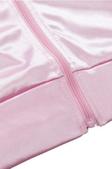 Damen Pink Lady Jacke Retro Halloween 50er Jahre Kostüm Rock Roll Lady mit Schal