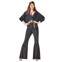 Damen Retro Europäische Amerikanische 70er Disco Pailletten Bar Kostüme Cosplay Halloween Karneval Party Kostüme