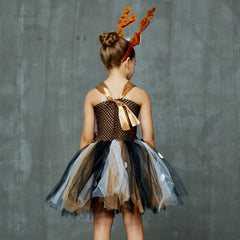 Reh Bambi Rentier Mädchen Tutu Kleid mit Haarreif Kinder Kleid Tülle Kleid