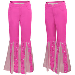 Damen rosa Schlaghose Retro Cosplay Kostüm Outfits Halloween Karneval Party Anzug
