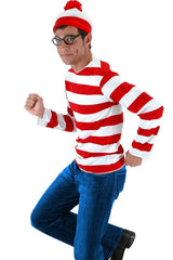 Herren Wo ist Walter Kostüm mit Mütze Where's Wally Where's Waldo? Cosplay Erwachsene