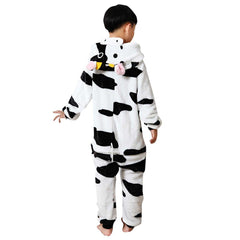 Kuh schwarz und Weiß Tierdesign Cartoon Flannel Kinder Pajama Schlafanzug für Herbst und Winter - Karnevalkostüme