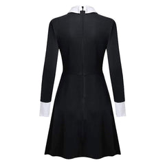 The Addams Family Mittwoch Damen schwarz Kleid Cosplay Kostüm Halloween Karneval Langarm Kleid