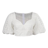 Damen Cosplay Kostüm Outfits Halloween Karneval Anzug Puffärmel weiß abgeschnittene Top