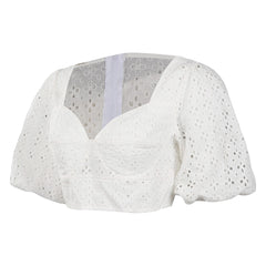 Damen Cosplay Kostüm Outfits Halloween Karneval Anzug Puffärmel weiß abgeschnittene Top