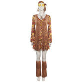 Damen Vintage Retro 70er Hippie Rock Cosplay Kostüm Outfits Halloween Karneval Party Verkleidung Anzug Disco Hippie Retro