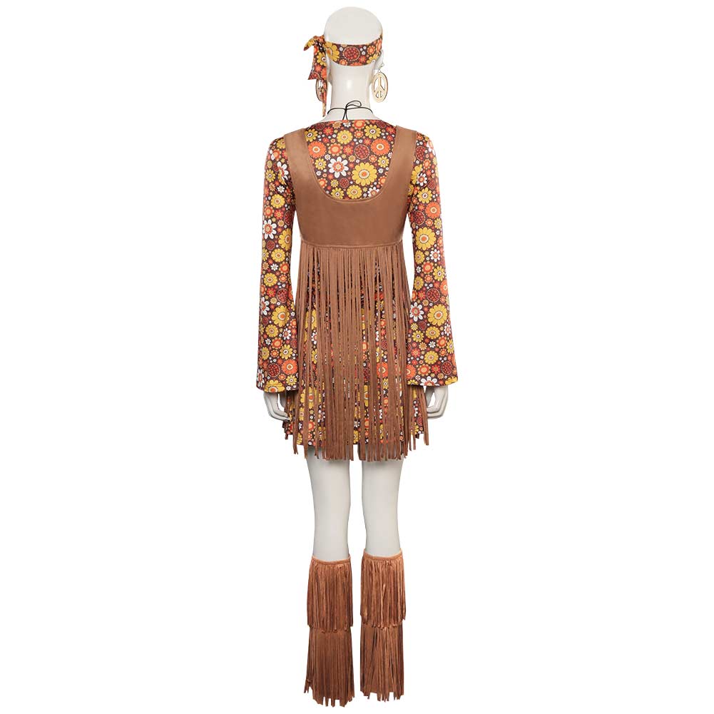 Damen Vintage Retro 70er Hippie Rock Cosplay Kostüm Outfits Halloween Karneval Party Verkleidung Anzug Disco Hippie Retro