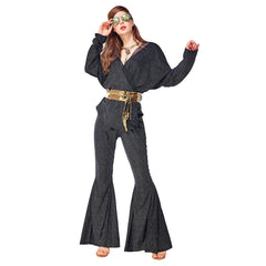 Damen Retro Europäische Amerikanische 70er Disco Pailletten Bar Kostüme Cosplay Halloween Karneval Party Kostüme