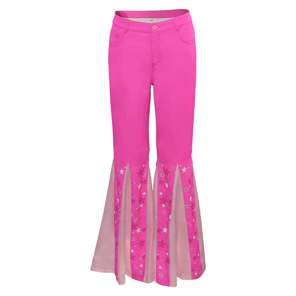 Damen rosa Schlaghose Retro Cosplay Kostüm Outfits Halloween Karneval Party Anzug