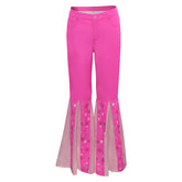 Damen rosa Schlaghose Retro Cosplay Kostüm Outfits Halloween Karneval Party Anzug