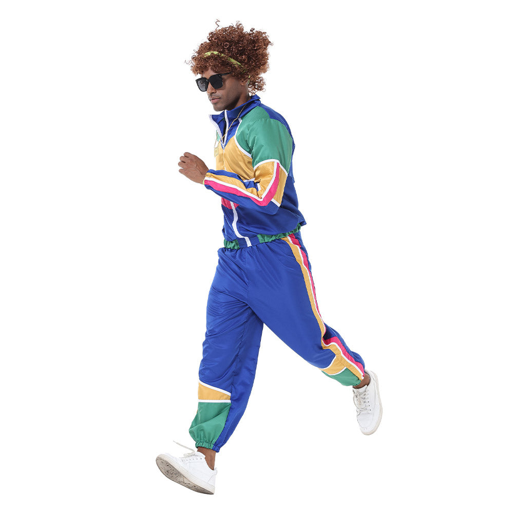 Herren Retro Vintage Hip-Hop Disco Cosplay Kostüm Jacke Hose Stirnband Sprotwear Outfits 70er 80er Jahre