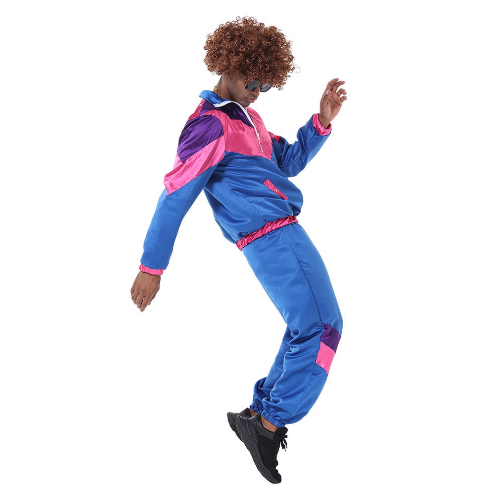 Herren Retro Vintage Hip-Hop Disco Cosplay Kostüm Jacke Hose Stirnband Sprotwear Outfits 70er 80er Jahre