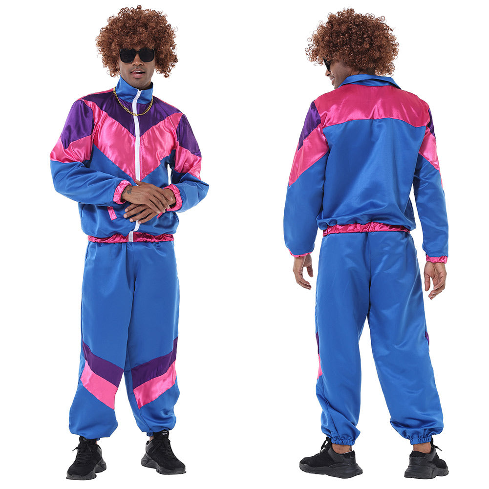 Herren Retro Vintage Hip-Hop Disco Cosplay Kostüm Jacke Hose Stirnband Sprotwear Outfits 70er 80er Jahre