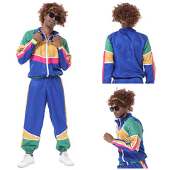 Herren Retro Vintage Hip-Hop Disco Cosplay Kostüm Jacke Hose Stirnband Sprotwear Outfits 70er 80er Jahre