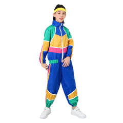 Kinder blau Vintage Disco 70er 80er Sportbekleidung Top Hose Cosplay Kostüm Outfits Anzug