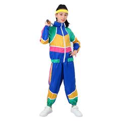 Kinder blau Vintage Disco 70er 80er Sportbekleidung Top Hose Cosplay Kostüm Outfits Anzug