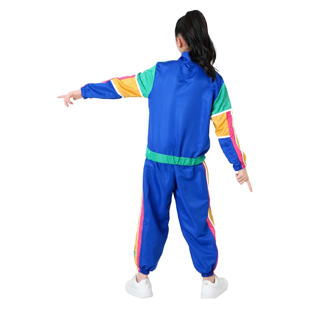 Kinder blau Vintage Disco 70er 80er Sportbekleidung Top Hose Cosplay Kostüm Outfits Anzug