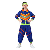 Kinder blau Vintage Disco 70er 80er Sportbekleidung Top Hose Cosplay Kostüm Outfits Halloween Karneval Party Anzug