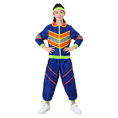 Kinder blau Vintage Disco 70er 80er Sportbekleidung Top Hose Cosplay Kostüm Outfits Halloween Karneval Party Anzug