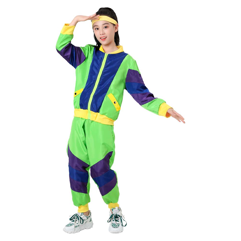 Kinder Mädchen grün Vintage Disco Sportbekleidung Top Hose Cosplay Kostüm Outfits Party Anzug