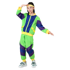Kinder Mädchen grün Vintage Disco Sportbekleidung Top Hose Cosplay Kostüm Outfits Party Anzug