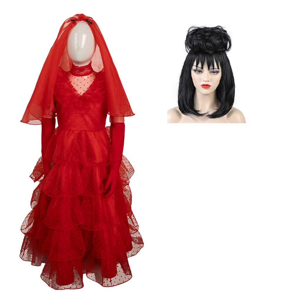 Kinder Mädchen Beetle Juice Lydia Kostüm rotes Hochzeitskleid Brautkostüm Cosplay Kostüm Outfits Halloween Karnevalskostüm