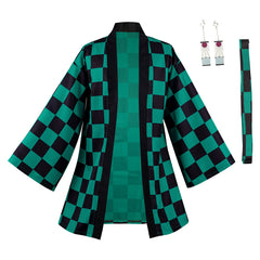 Demon Slayer: Kimetsu No Yaiba Kamado Tanjirou 3D Druck Umhang Erwachsene Unisex Haori mit Ohrringe