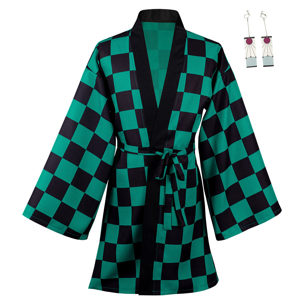 Demon Slayer: Kimetsu No Yaiba Kamado Tanjirou 3D Druck Umhang Erwachsene Unisex Haori mit Ohrringe