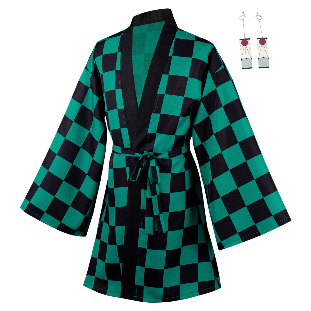 Demon Slayer: Kimetsu No Yaiba Kamado Tanjirou 3D Druck Umhang Erwachsene Unisex Haori mit Ohrringe