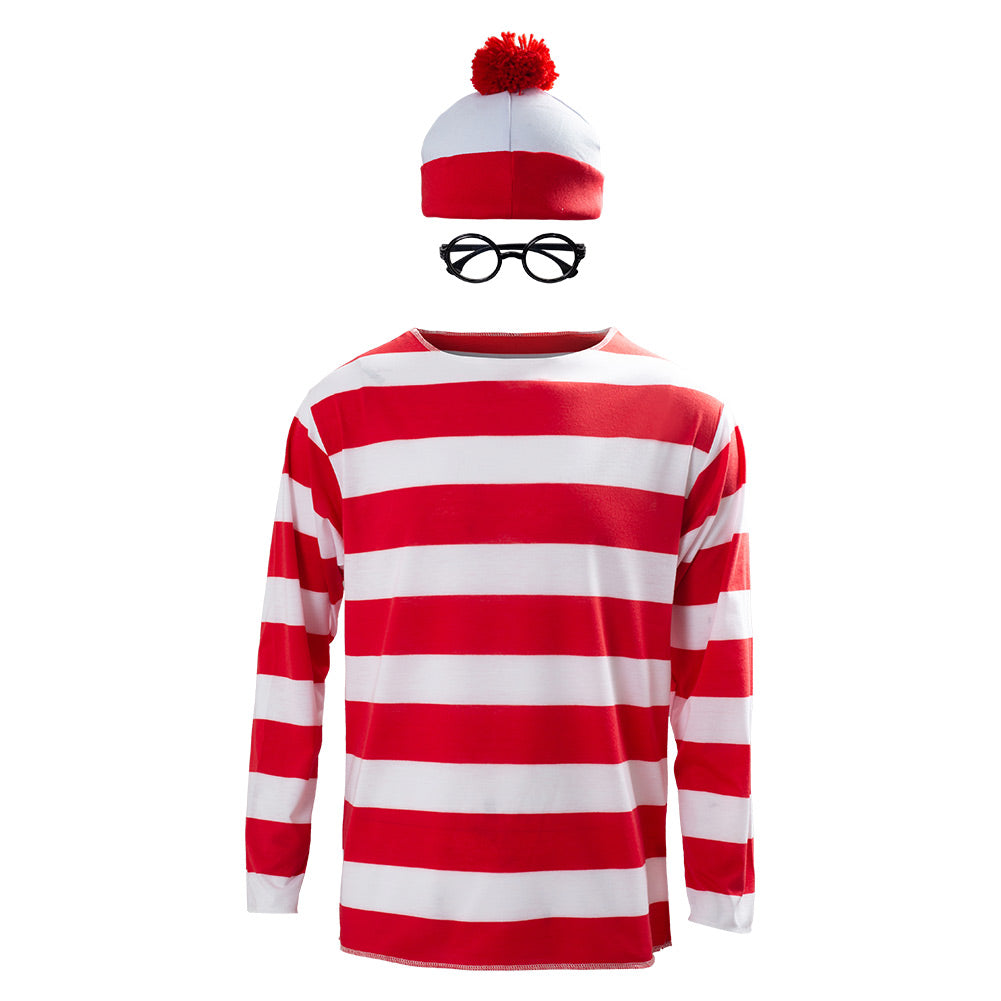 Herren Wo ist Walter Kostüm mit Mütze Where´s Wally Cosplay Erwachsene