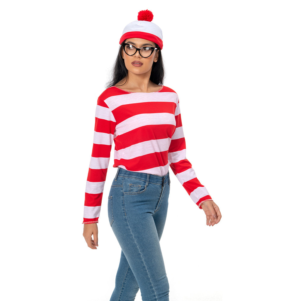 Damen Wo ist Walter Hoodie Kaputzepullover Pulli Hooded Where´s Wally Cosplay Erwachsene