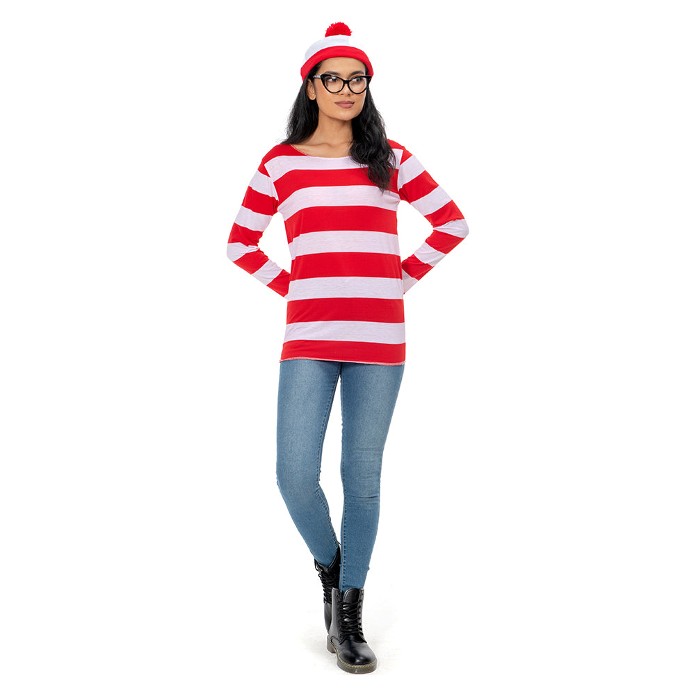 Damen Wo ist Walter Hoodie Kaputzepullover Pulli Hooded Where´s Wally Cosplay Erwachsene