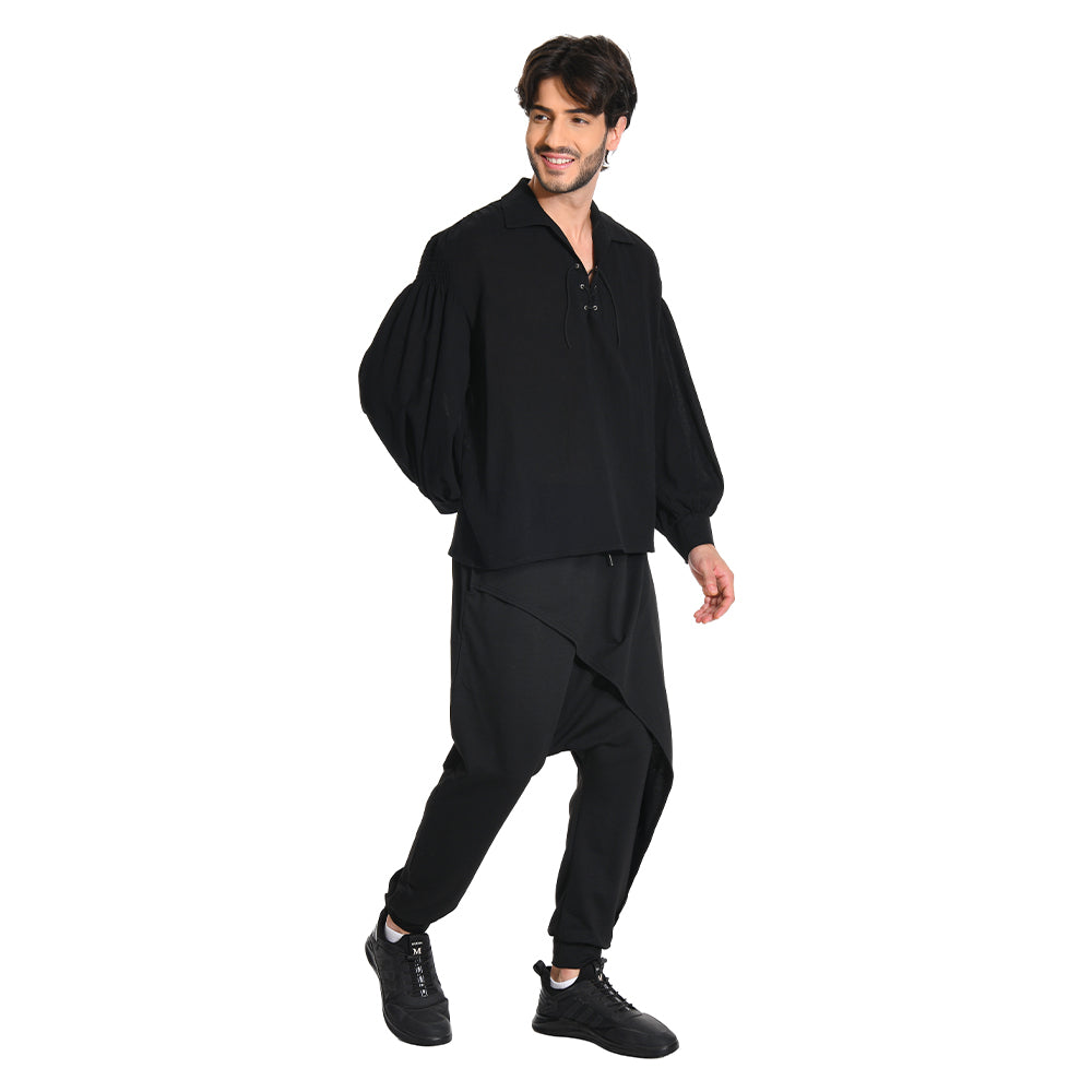 Herren Cosplay Kostüm Outfits Halloween Karneval Anzug Jahrhundert Retro Hemd Jahrhundert Retro Schwarz Hemd
